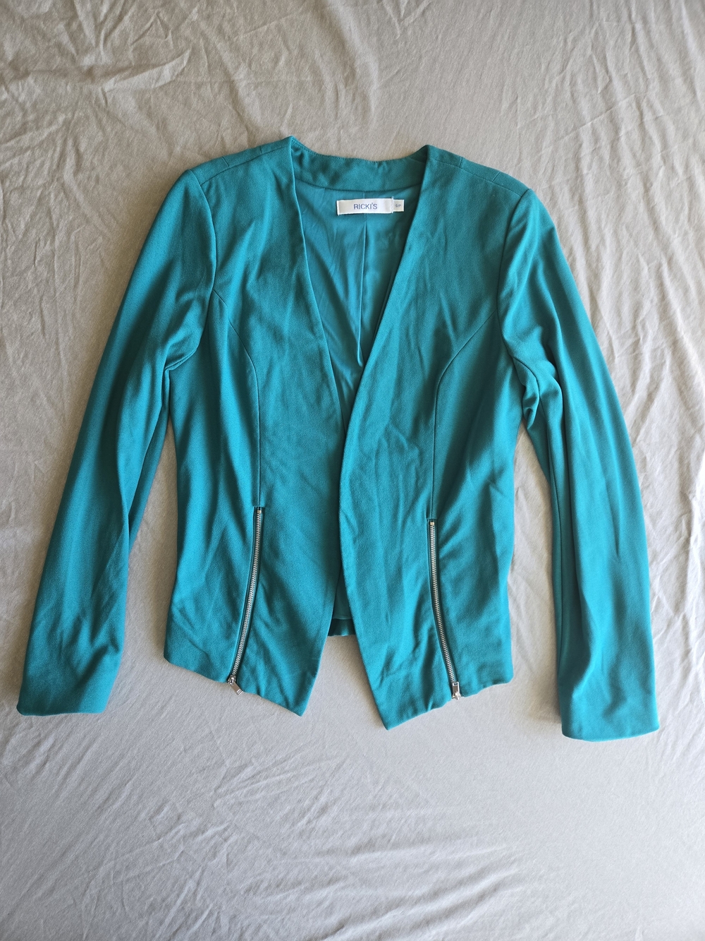H&M Teal Open-Front Blazer with Zip Pockets